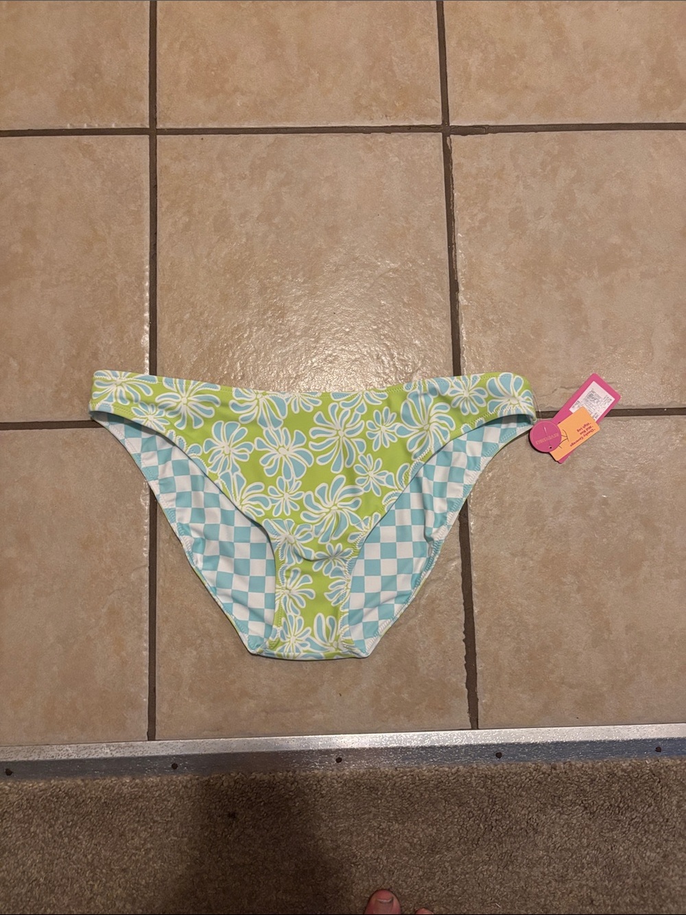 Ninety Reversible Bikini Bottoms in Lime Green & Aqua